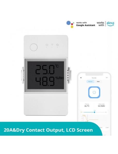 Sonoff releu inteligent WiFi Sonoff TH Elite R3 20A cu ecran LCD (THR320D)