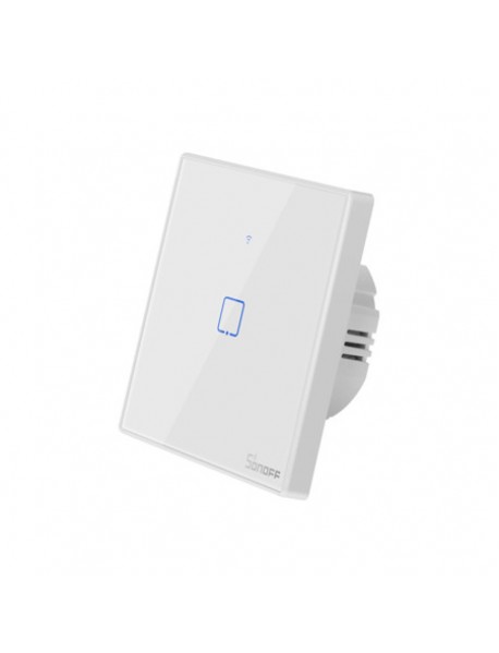 Sonoff Intrerupator inteligent simplu cu touch Sonoff T2EU1C TX, Wi-Fi, 1 canal, compatibil Amazon Alexa si Google Assistant, sticla, Alb