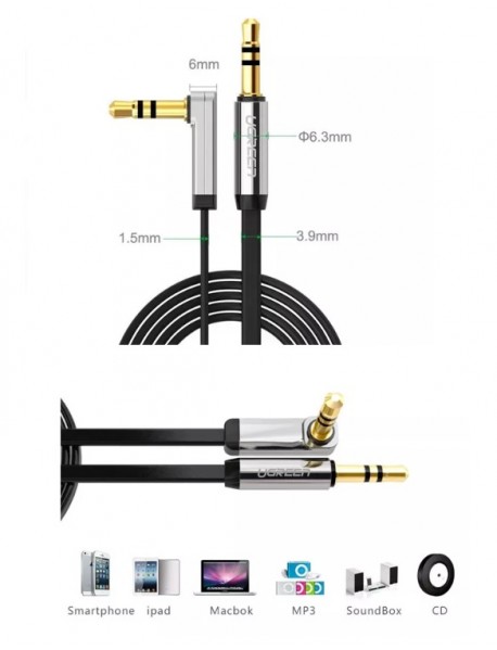 Cablu Audio Ugreen AV119 Angled Flat Jack 3.5mm 2m , Black Cablu Audio Ugreen AV119 Angled Flat Jack 3.5mm 2m , Black