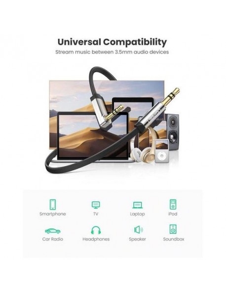 Cablu Audio Ugreen AV119 Angled Flat Jack 3.5mm 2m , Black Cablu Audio Ugreen AV119 Angled Flat Jack 3.5mm 2m , Black
