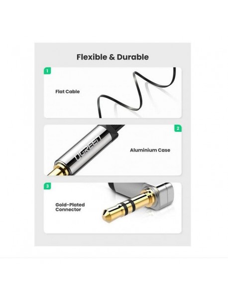 Cablu Audio Ugreen AV119 Angled Flat Jack 3.5mm 2m , Black Cablu Audio Ugreen AV119 Angled Flat Jack 3.5mm 2m , Black