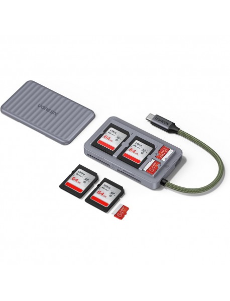 Ugreen - Card Reader (55886) - Type-C to 2x SD, TF Card, Dual Connector, 170MB/s, Plug&Play, Built-in Cable - Grey