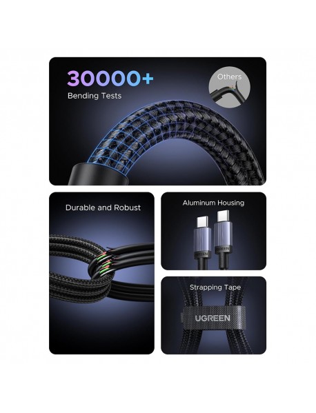 Ugreen - Data Cable (65908) - Type-C to Type-C, Fast Charging, 240W, 5A, 480Mbps, Nylon Braided, 2m - Gray Ugreen - Data Cable (65908) - Type-C to Type-C, Fast Charging, 240W, 5A, 480Mbps, Nylon Braided, 2m - Gray