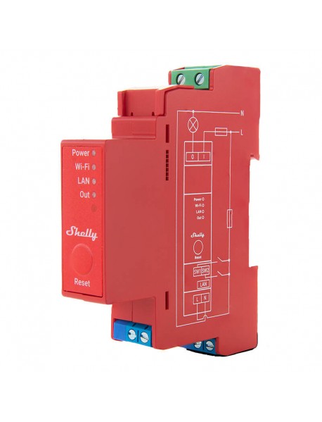 Comutator inteligent pentru șină DIN Shelly Pro 1PM cu măsurare a puterii, 1 canal